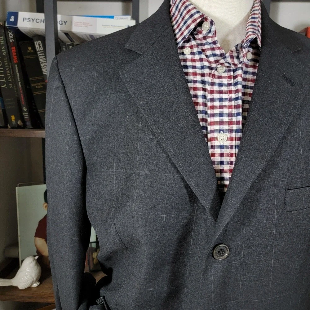 VTG Brooks Brothers 346 Men's Sport Coat Blazer Three Button Gray Plaid Wool 44R